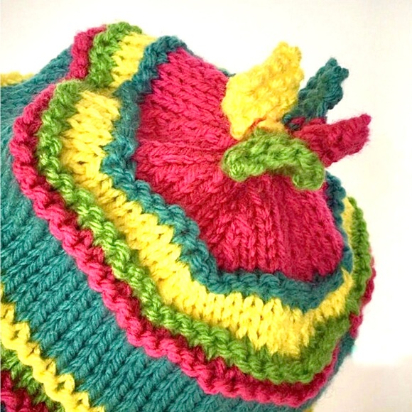 NWT Hand Knit Bright Colorful Rainbow Striped Beanie Hat Size 12-24 Mos. - Picture 8 of 10